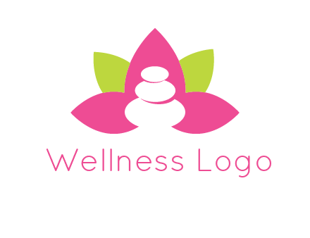 spa logo with hot stones inside leaves or lotus