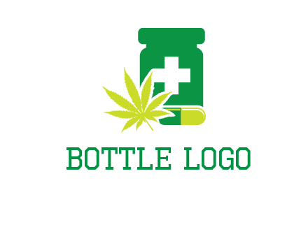 marijuana leaf, capsule and medicine jar logo