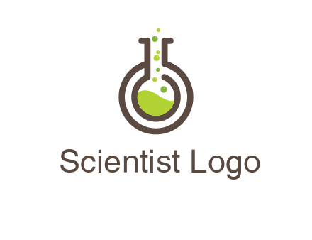 laboratory flask with green liquid and bubbles logo