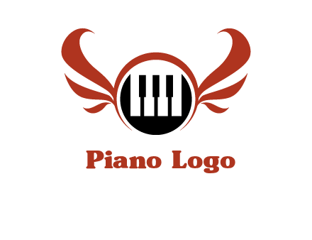 piano keys in a circle with wings logo