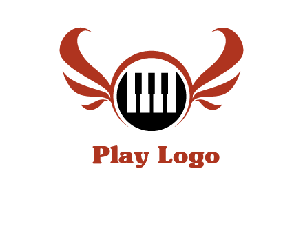 piano keys in a circle with wings logo