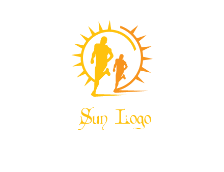 sun behind athletes or men jogging fitness logo