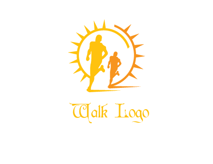 sun behind athletes or men jogging fitness logo