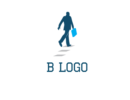 man walking on while carrying a briefcase logo