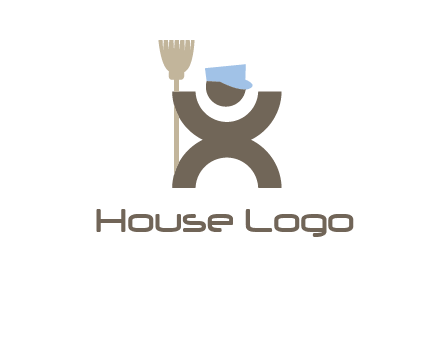 janitorial logo with a man with a broom