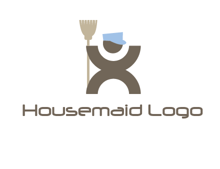 janitorial logo with a man with a broom