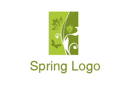 spring garden logo with flows and a butterfly