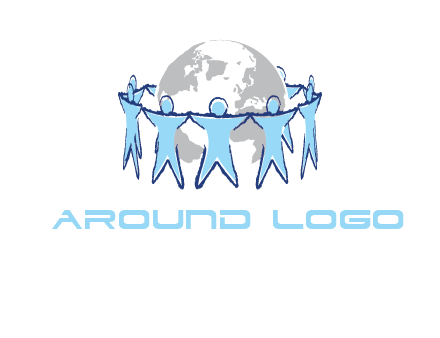 people join hands to surround earth logo