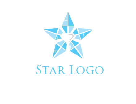 diamond at the center of gemstones forming a star logo