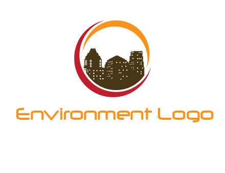 buildings inside a circular logo