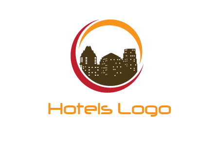 buildings inside a circular logo