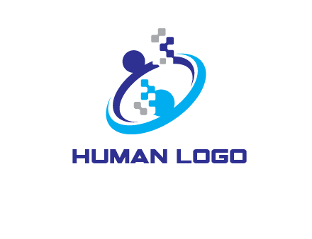 logo with pixels or pieces rising from ring