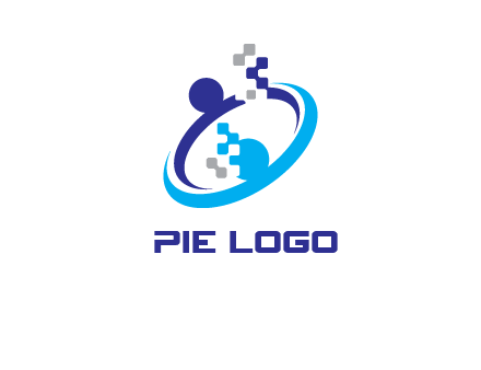 logo with pixels or pieces rising from ring