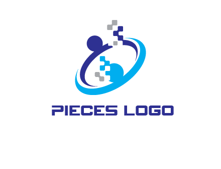 logo with pixels or pieces rising from ring