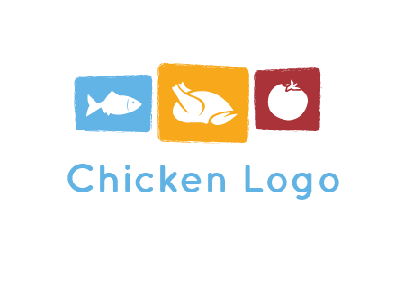 tomato, poultry and fish in squares logo