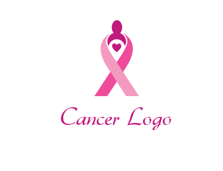 pink breast cancer ribbon logo with a heart and woman icon