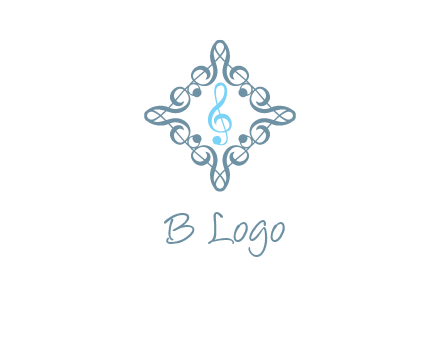 music note inside filigree tile logo