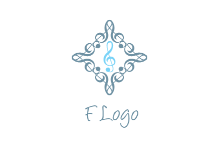 music note inside filigree tile logo