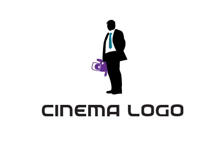 silhouette person holding movie camera logo