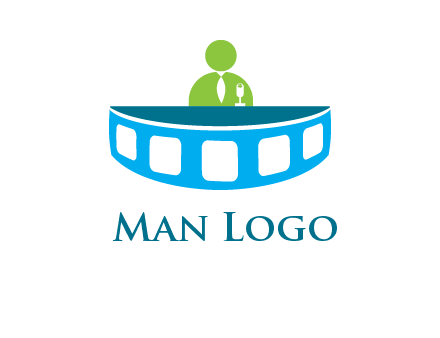 abstract person behind the film reel table logo