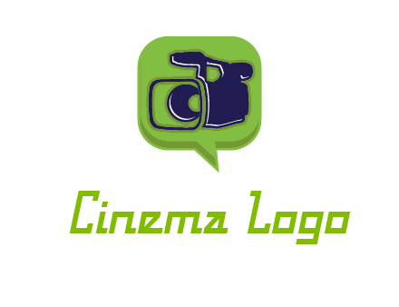 movie camera inside speech bubble logo