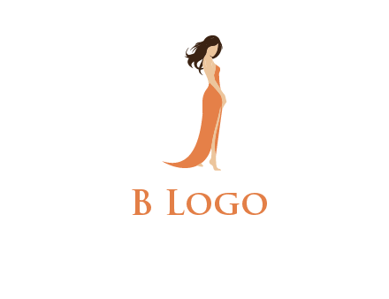 beautiful girl wearing backless dress logo