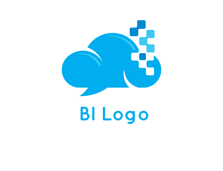 cloud forming speech bubble with technology squares connection logo