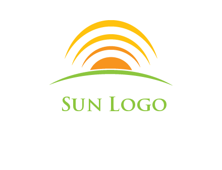 abstract landscape with sun and swooshes logo