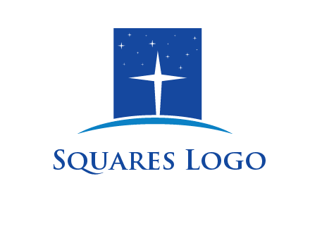 cross inside the square with shinning stars logo