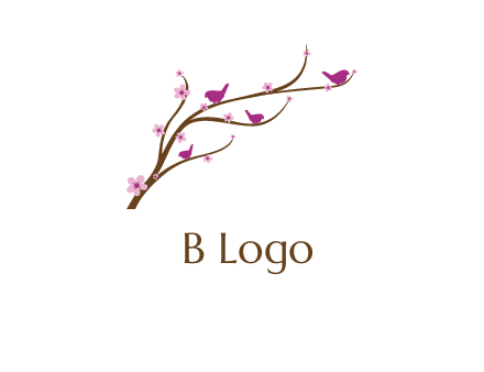 birds in the tree with flowers logo