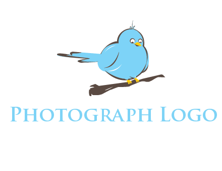 cartoon bird sit on wood logo