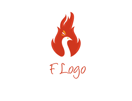 abstract peacock in fire flames icon