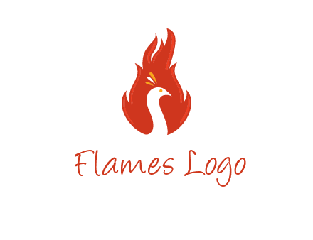 abstract peacock in fire flames icon