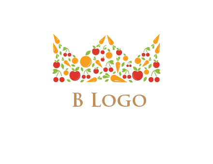 vegetables and fruits forming abstract crown logo