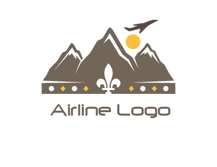 crown made of mountains with flying airplane logo