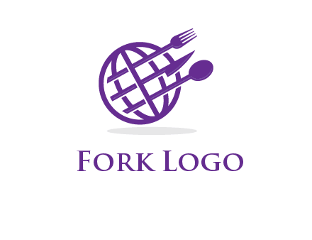 globe combined with fork spoon and knife logo