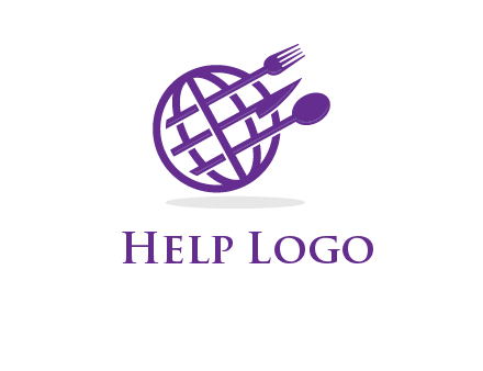 globe combined with fork spoon and knife logo