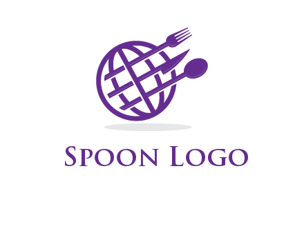 globe combined with fork spoon and knife logo