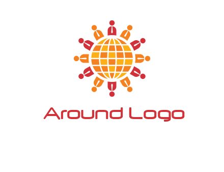 abstract people around abstract globe logo