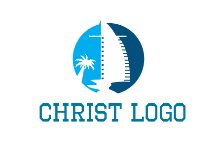 sailing boat and tree in circle logo