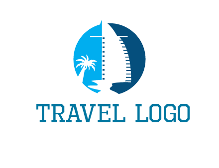 sailing boat and tree in circle logo