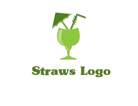 cocktail glass with umbrella and straw logo