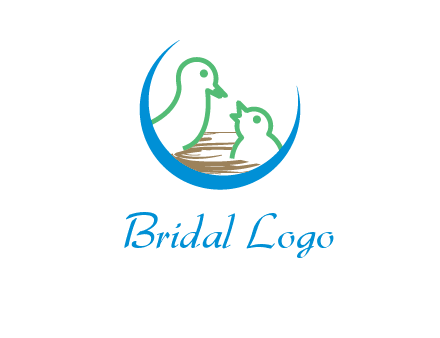 birds in a nest logo with a crescent