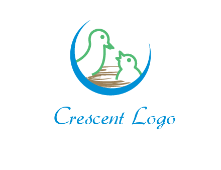 birds in a nest logo with a crescent