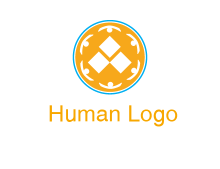 rotating people icon around rhombus in circle community logo