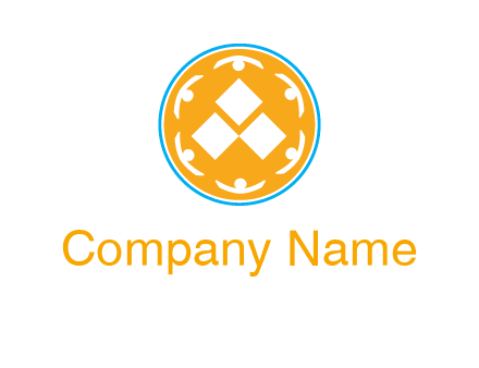 rotating people icon around rhombus in circle community logo