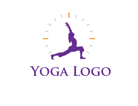 woman doing yoga with clock ticks logo