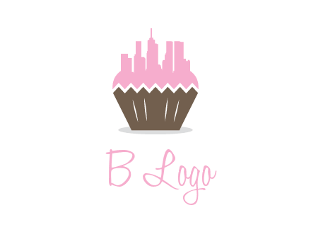 buildings forming cupcake food logo