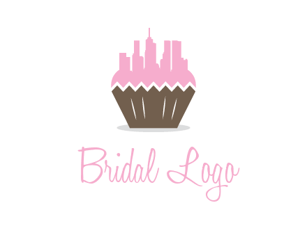 buildings forming cupcake food logo