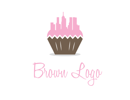 buildings forming cupcake food logo